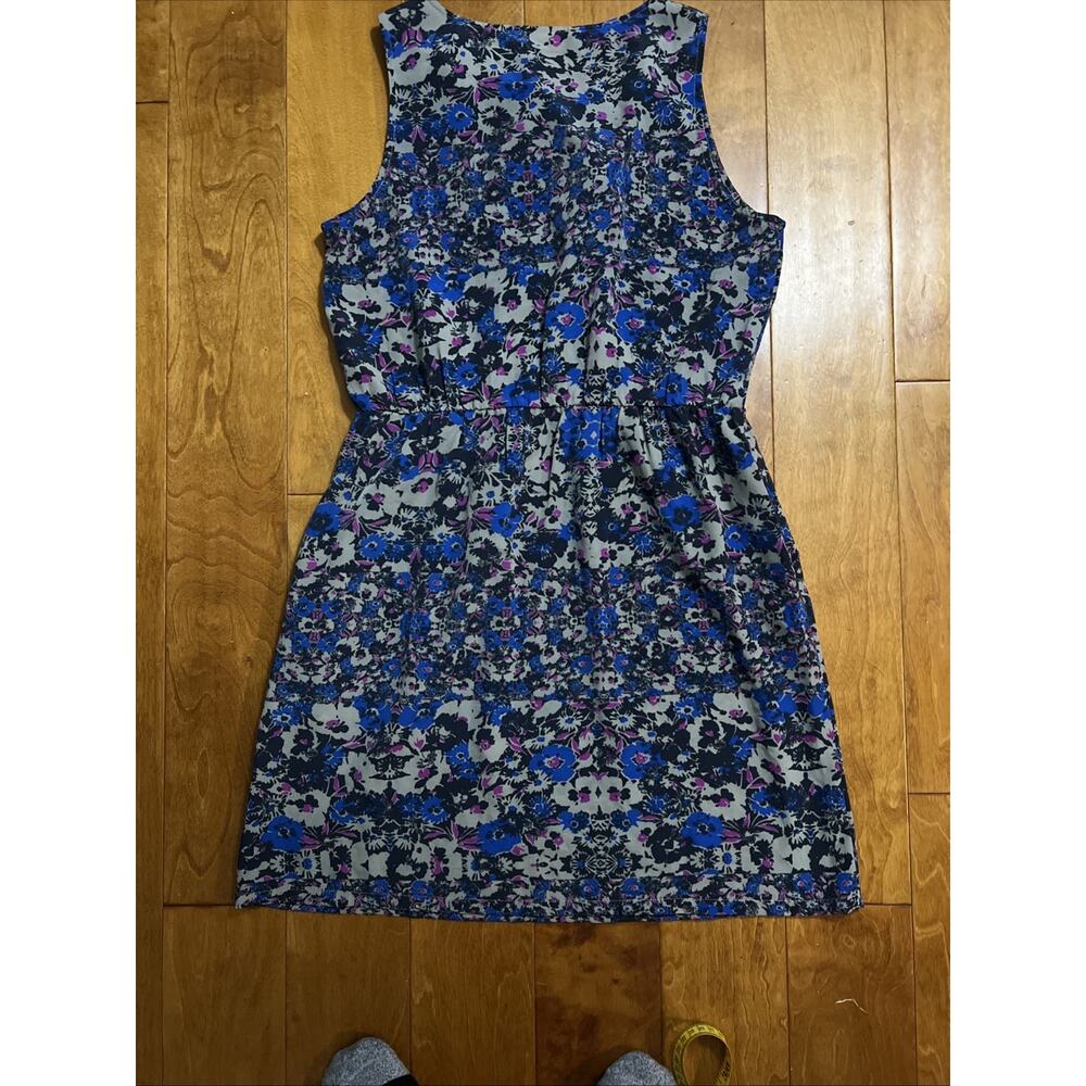 DKNY Jeans Floral Fit & Flare Mini Dress Size M Blue Ruffle Pockets Cottage Work - Picture 9 of 10
